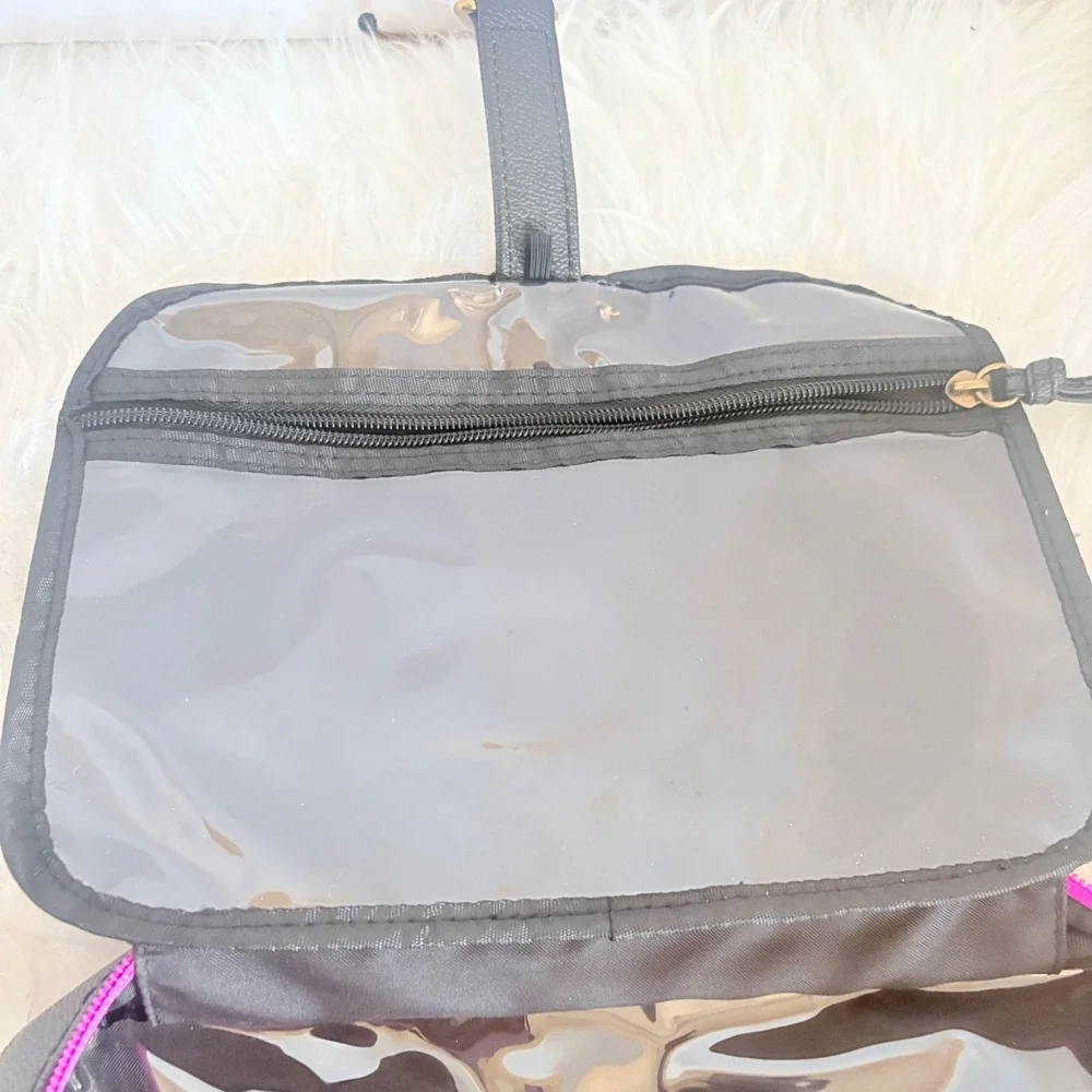 Elliott Lucca Black Pink Abstract Print Cosmetic Case Bag Double Handle Zip